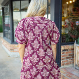 Timeless Bloom Dress, Burgundy
