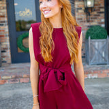 Coin Toss Tie Romper, Maroon