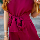 Coin Toss Tie Romper, Maroon