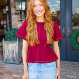 Sideline Stitch Denim Top, Maroon