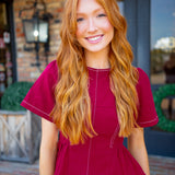 Sideline Stitch Denim Top, Maroon