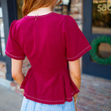Sideline Stitch Denim Top, Maroon