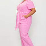 Malibu Girl Washed Utility Jumpsuit, Pink