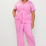 Malibu Girl Washed Utility Jumpsuit, Pink