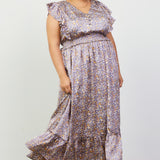 Take Me Out Tonight Satin Floral Midi Dress, Navy