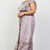 Take Me Out Tonight Satin Floral Midi Dress, Navy