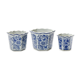 Blue Willow Hand-Painted Chinoiserie Blue and White Floral Hexagon Shape Planters