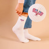 Embroidered Crew Socks, American Flags