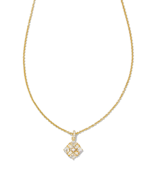 Dira Gold Pendant Necklace, White Crystal