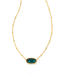 Faceted Gold Elisa Pendant Necklace, Dark Teal Mica