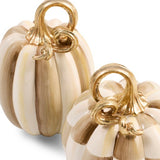 Mocha Check and Stripe Petite Pumpkins, Set of 2