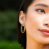 Berry Gem Medium Hoop Earrings, Malachite