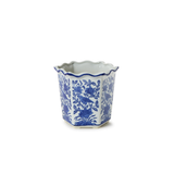 Blue Willow Hand-Painted Chinoiserie Blue and White Floral Hexagon Shape Planters