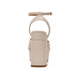 Whisora Crossband Raffia Woven Platform, Ivory