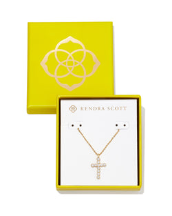 Boxed Cross Crystal Pendant Necklace