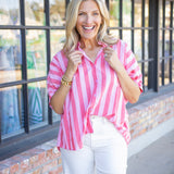 In the Mix Oversized Button Down, Red/Pink