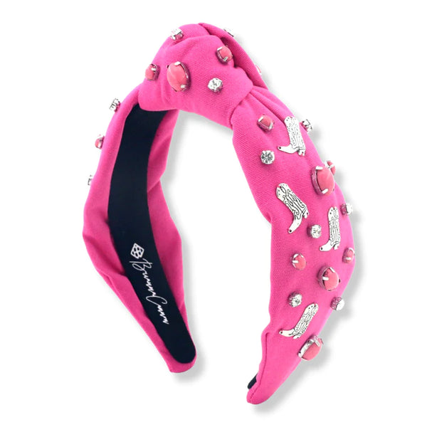 Hot Pink Cowgirl Headband with Crystals & Enamel Boots