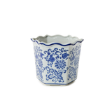 Blue Willow Hand-Painted Chinoiserie Blue and White Floral Hexagon Shape Planters