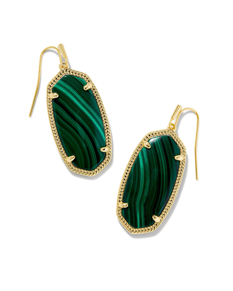 Elle Gold Drop Earrings, Green Malachite