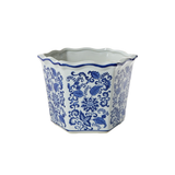 Blue Willow Hand-Painted Chinoiserie Blue and White Floral Hexagon Shape Planters