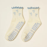 Bow Ruffle Grip Sock, Dusty Blue