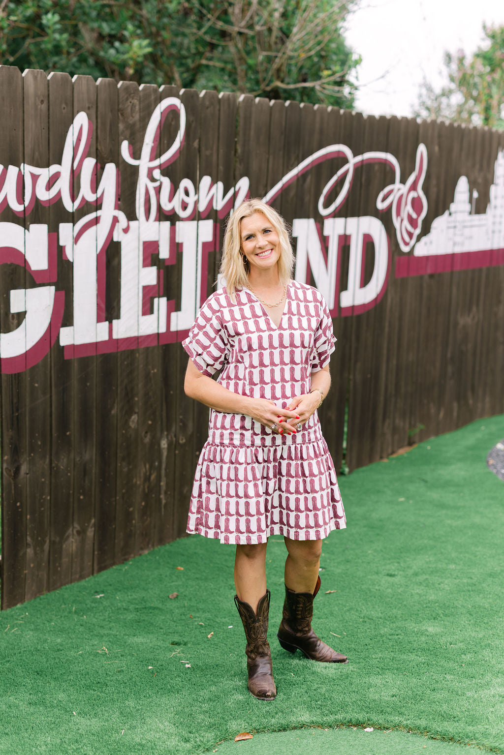 Lucy Dress, Maroon Boots