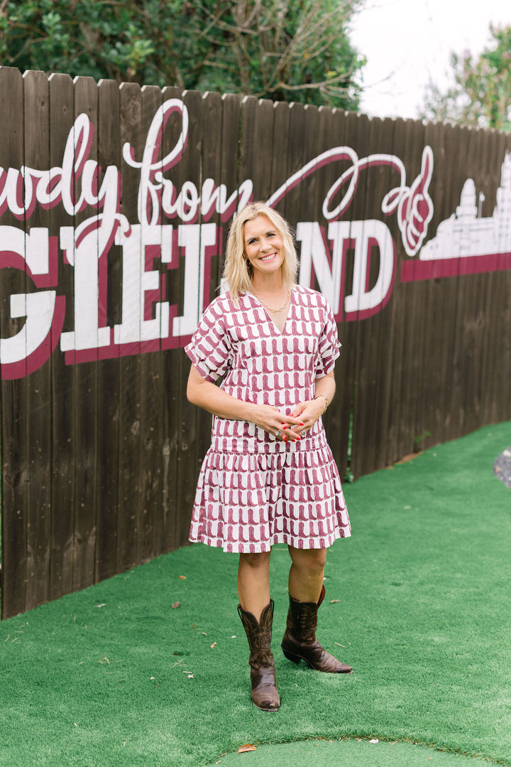 Lucy Dress, Maroon Boots