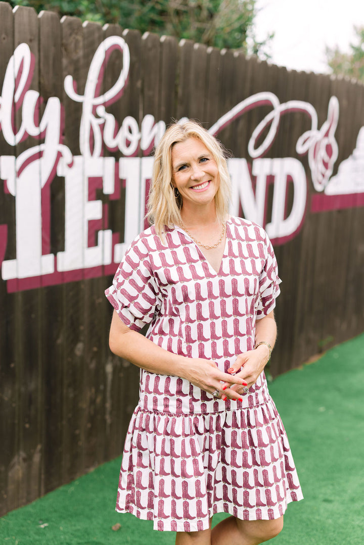 Lucy Dress, Maroon Boots