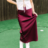 Rush The Field Satin Midi Skirt, Maroon