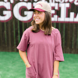 Hot Shot Tee Romper, Burgundy