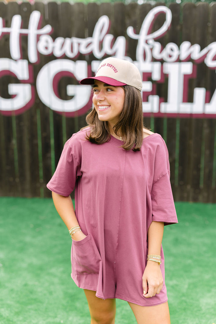 Hot Shot Tee Romper, Burgundy