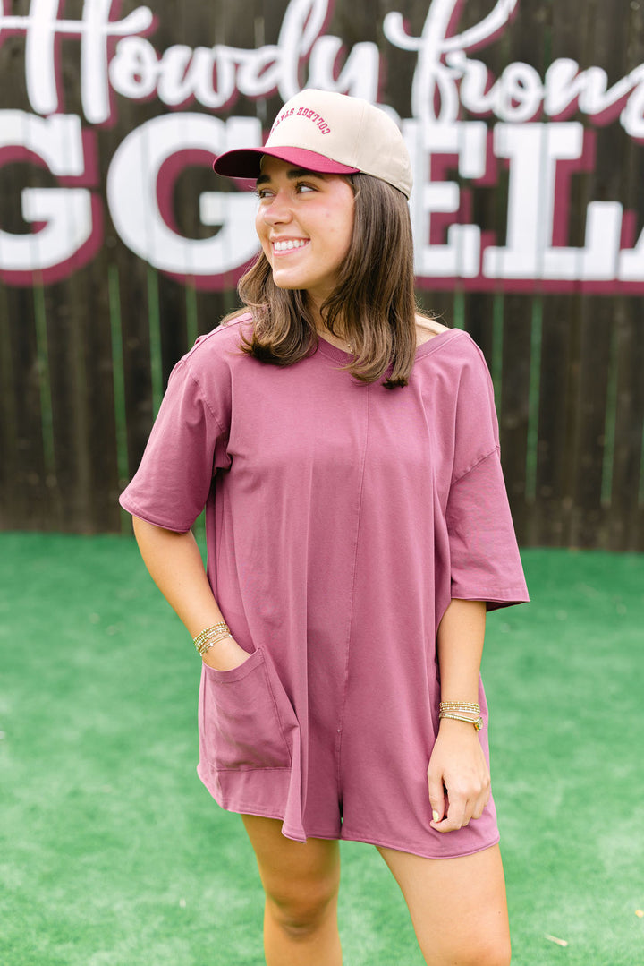 Hot Shot Tee Romper, Burgundy