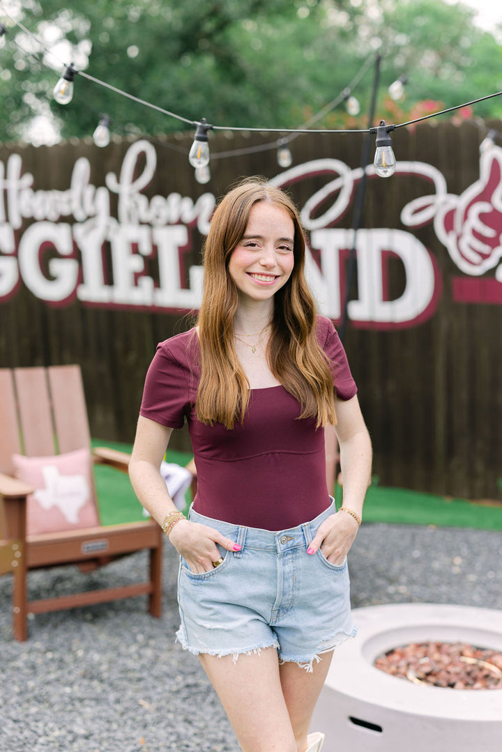 Easy Going Bodysuit, Maroon