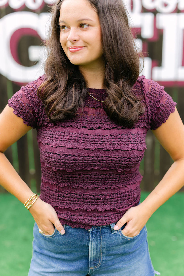 Angelina Lace Tee,Wine