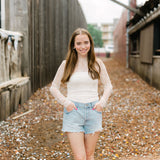 Gametime Lace Mockneck Top, Cream
