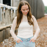 Gametime Lace Mockneck Top, Cream