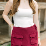 Glow Up Denim Mini Skort, Maroon