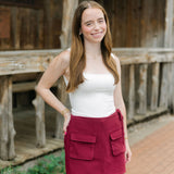 Glow Up Denim Mini Skort, Maroon