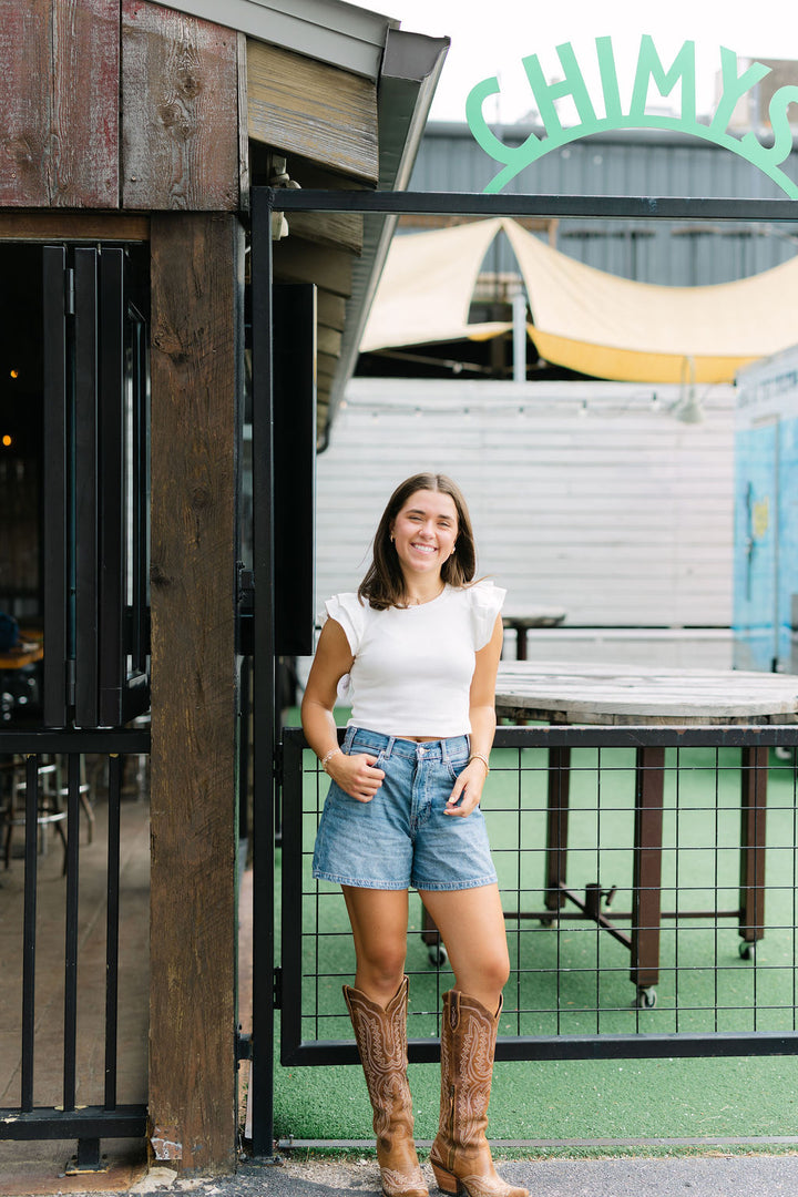 Clean Lines Ruffled Crop Top, White