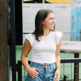 Clean Lines Ruffled Crop Top, White