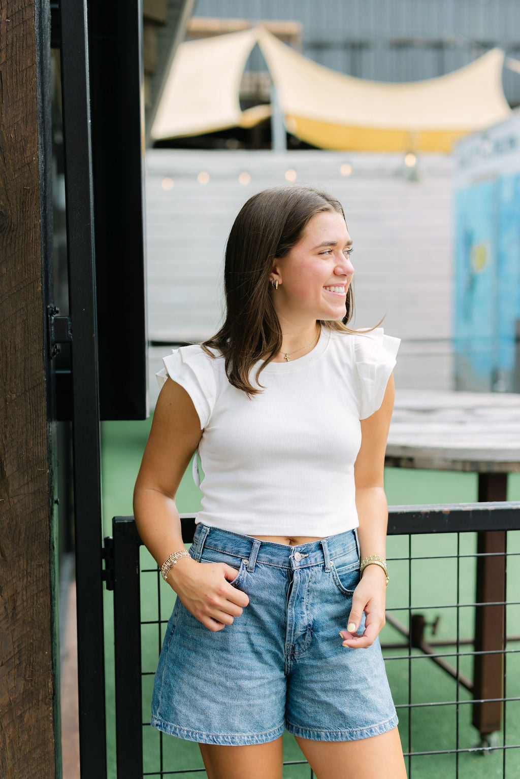 Clean Lines Ruffled Crop Top, White