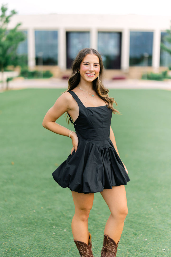Walk My Way Bubble Dress, Black