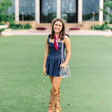 No Fumbles Here Denim Romper, Dark Wash