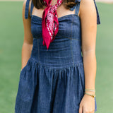 No Fumbles Here Denim Romper, Dark Wash