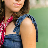No Fumbles Here Denim Romper, Dark Wash