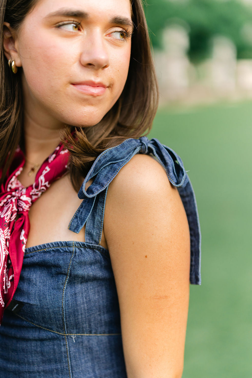 No Fumbles Here Denim Romper, Dark Wash
