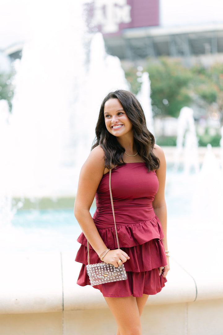Ruche Hour Mini Dress, Maroon