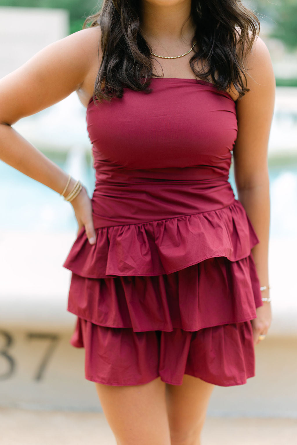 Ruche Hour Mini Dress, Maroon