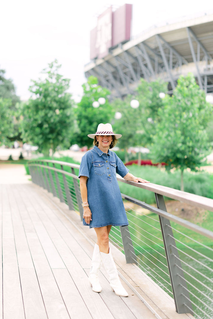 Paloma Denim Mini Shirt Dress, Medium Wash