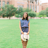 Full Rhinestone Sleeveless Romper, Denim